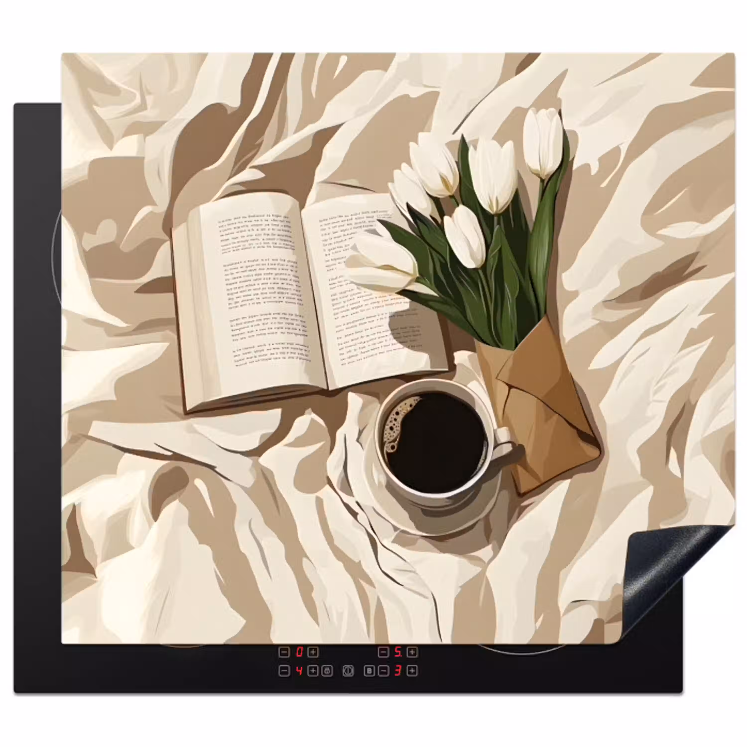 Boek - Illustratie - Tulpen - Koffie Inductie beschermer vinyl 3mm middel -3d
