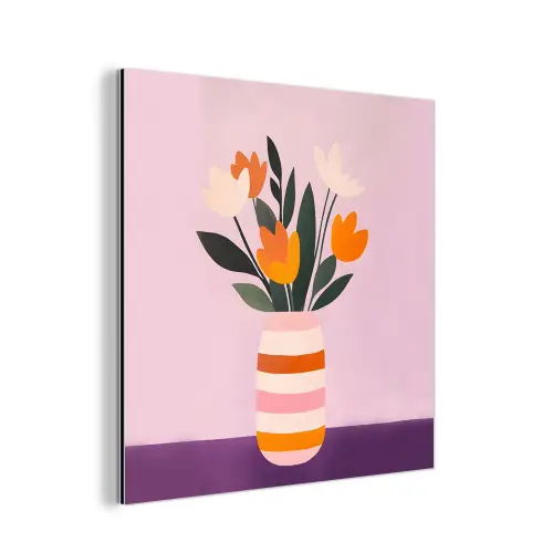 Tulpen - Vaas - Strepen - Paars aluminium wit klein -3d