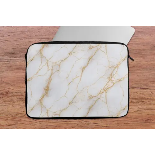 Wit - Goud - Marmer - Aders laptophoes neopreen klein 279 -tafel