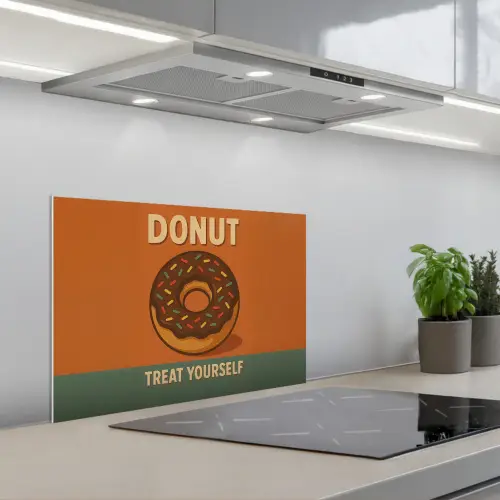 Donut - Spikkels - Kleurrijk - Quote keuken achterwand spatscherm klein -3d_schuin