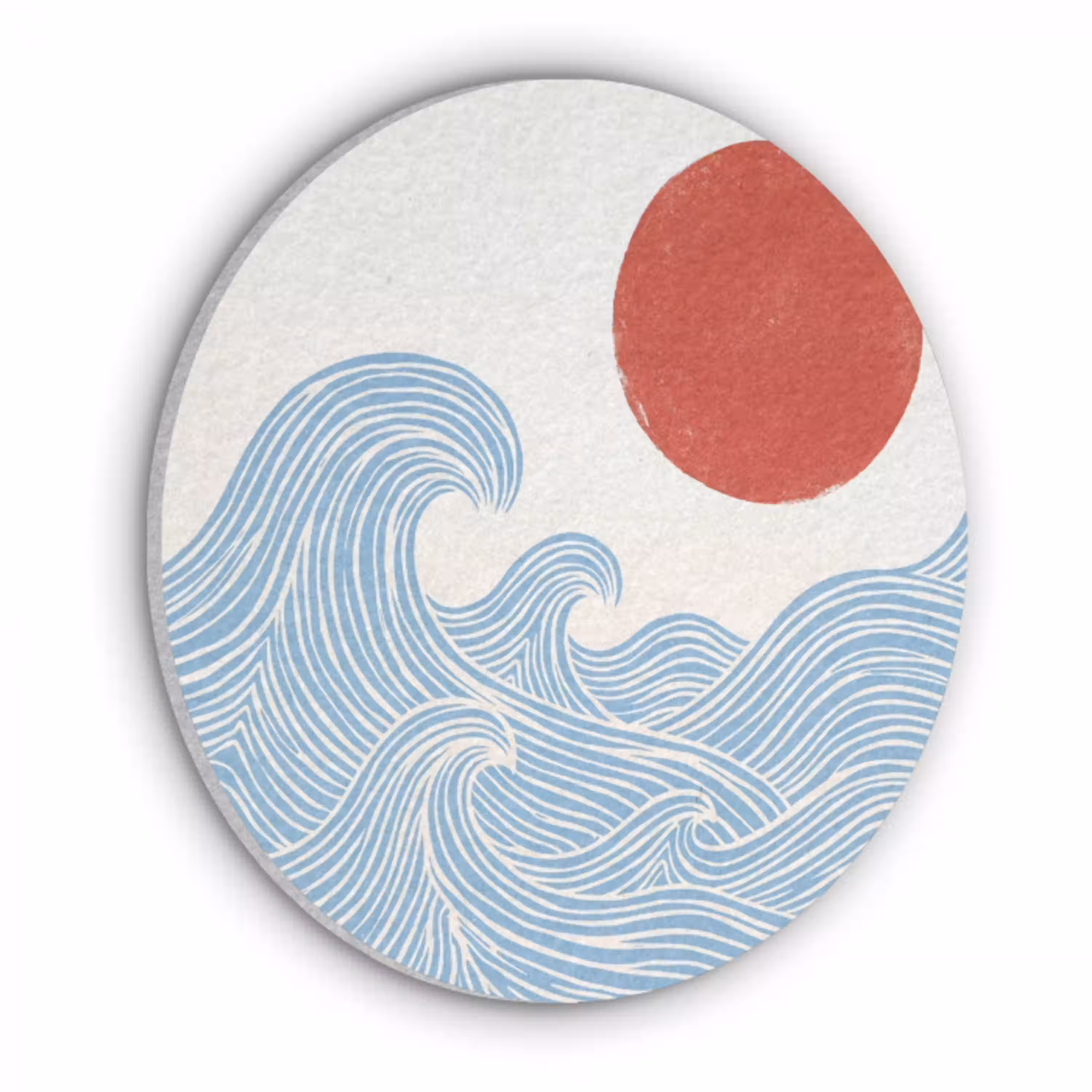 Zon - Golven - Oceaan - Abstract - Rood Akoestische PET Vilt - Rond klein -3d