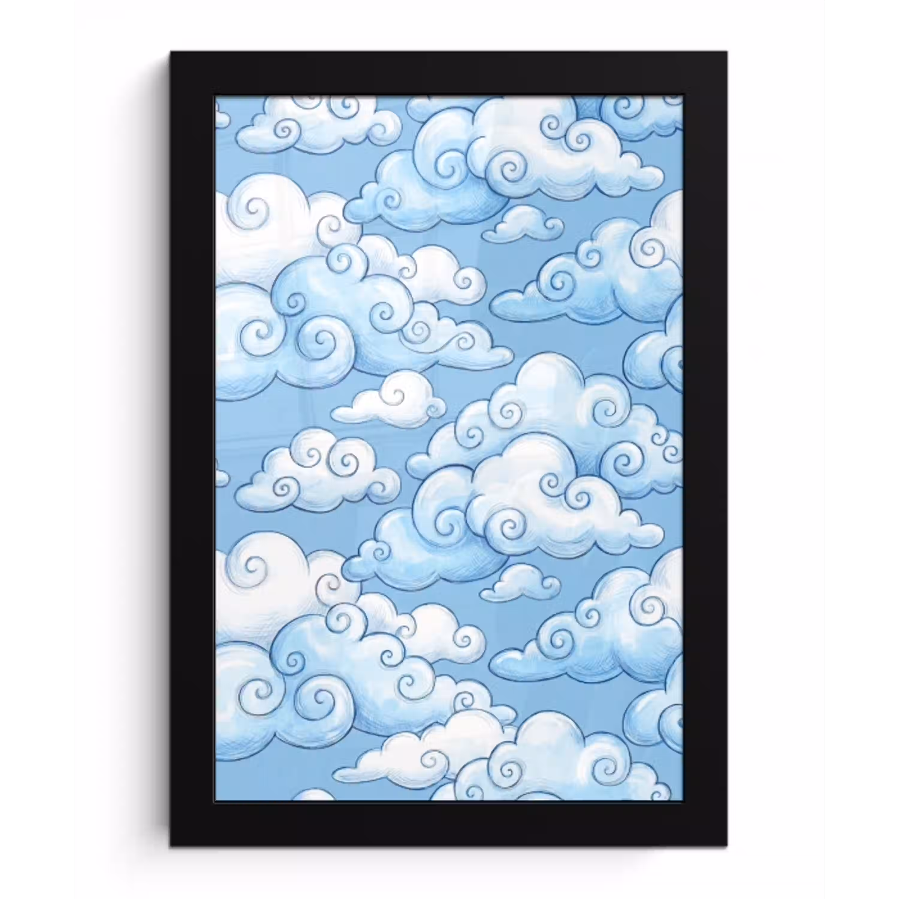 Wolken - Patroon - Hemel - Illustratie - Wit fotolijst zwart zonder passe partout klein -3d