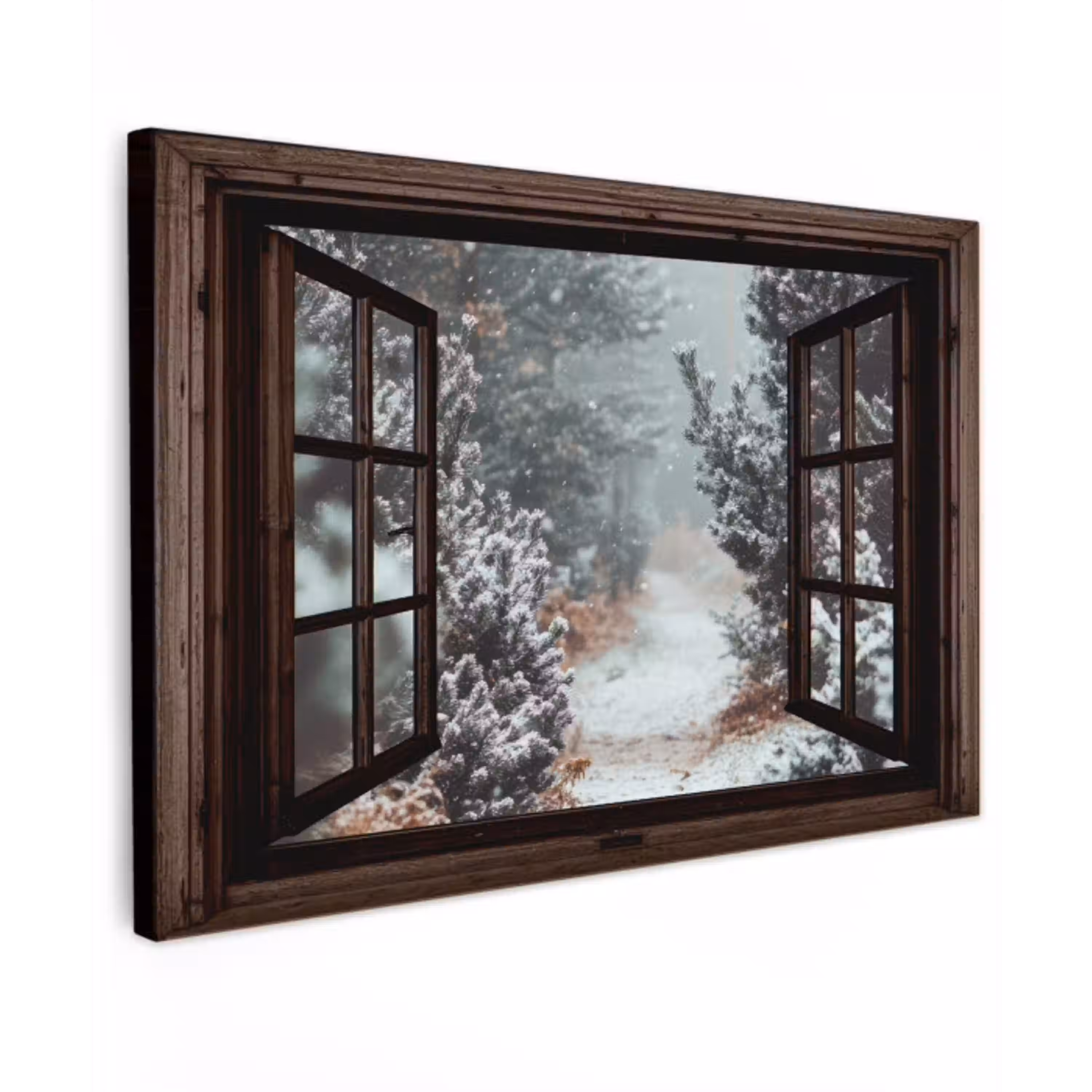 Bos - Winter - Bomen - Natuur - Pad - Doorkijk Tuinposter op houten frame 2 cm dik klein -3d