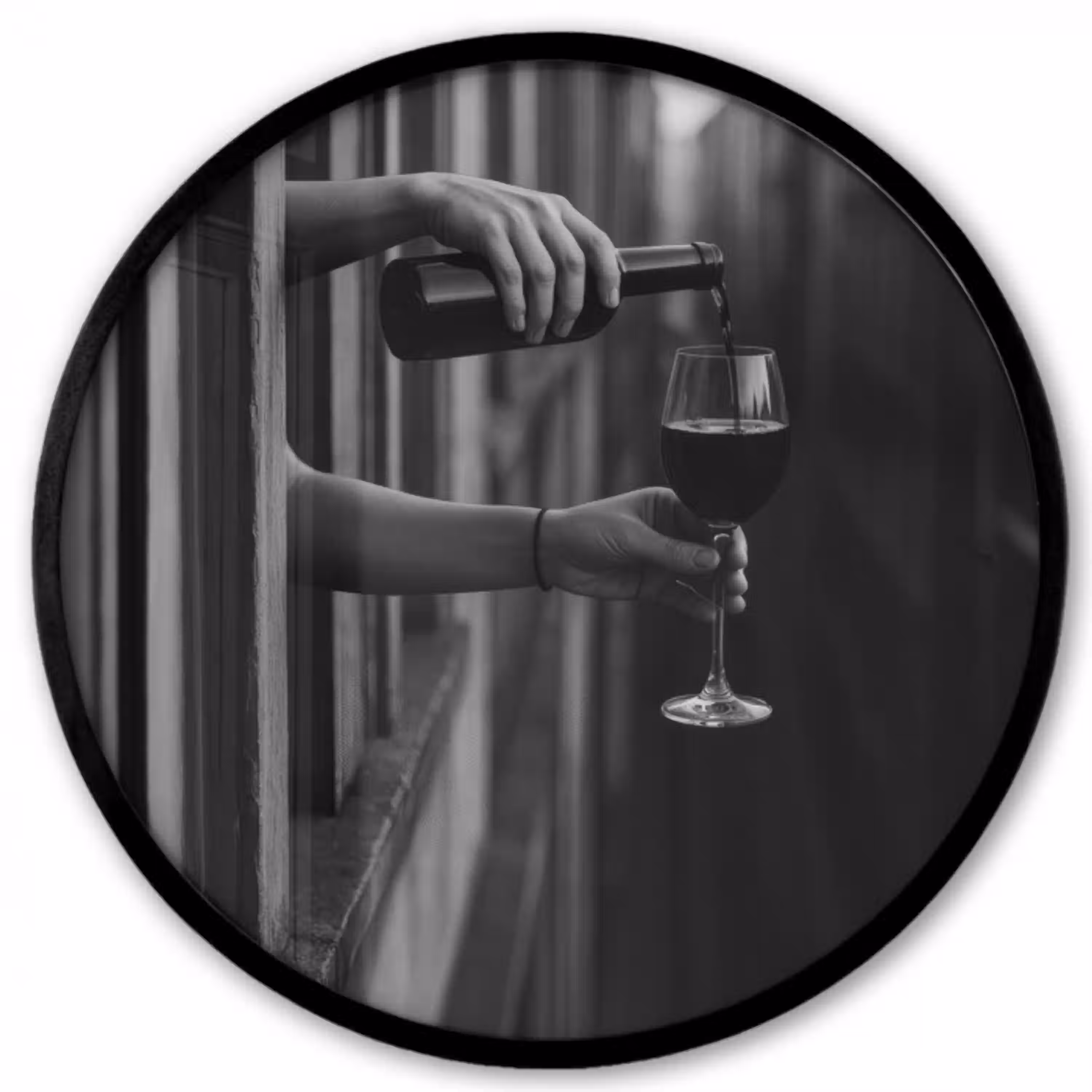 Wijnfles - Glas - Handen - Raam Fotolijst rond zonder passe partout klein -3d