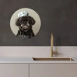 Kokskleding - Zwart - Hondje KitchenYeah - Keuken - Wandcirkel Forex klein -sfeer1