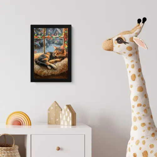 Kat - Kerst - Winter - Dier fotolijst zwart zonder passe partout klein -usfeer4_kinderkamer