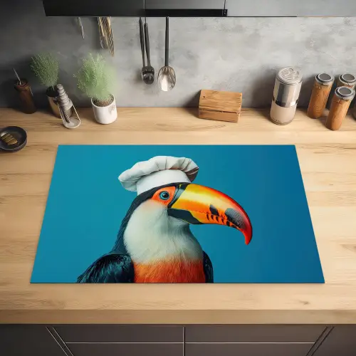 Toekan - Papegaai - Vogel - Koksmuts Inductie beschermer vinyl 3mm klein -sfeer5