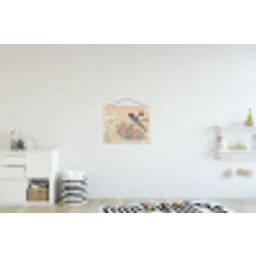 Bloemen - Vogels - Bloemen textielposter latten blank klein -kinderkamer