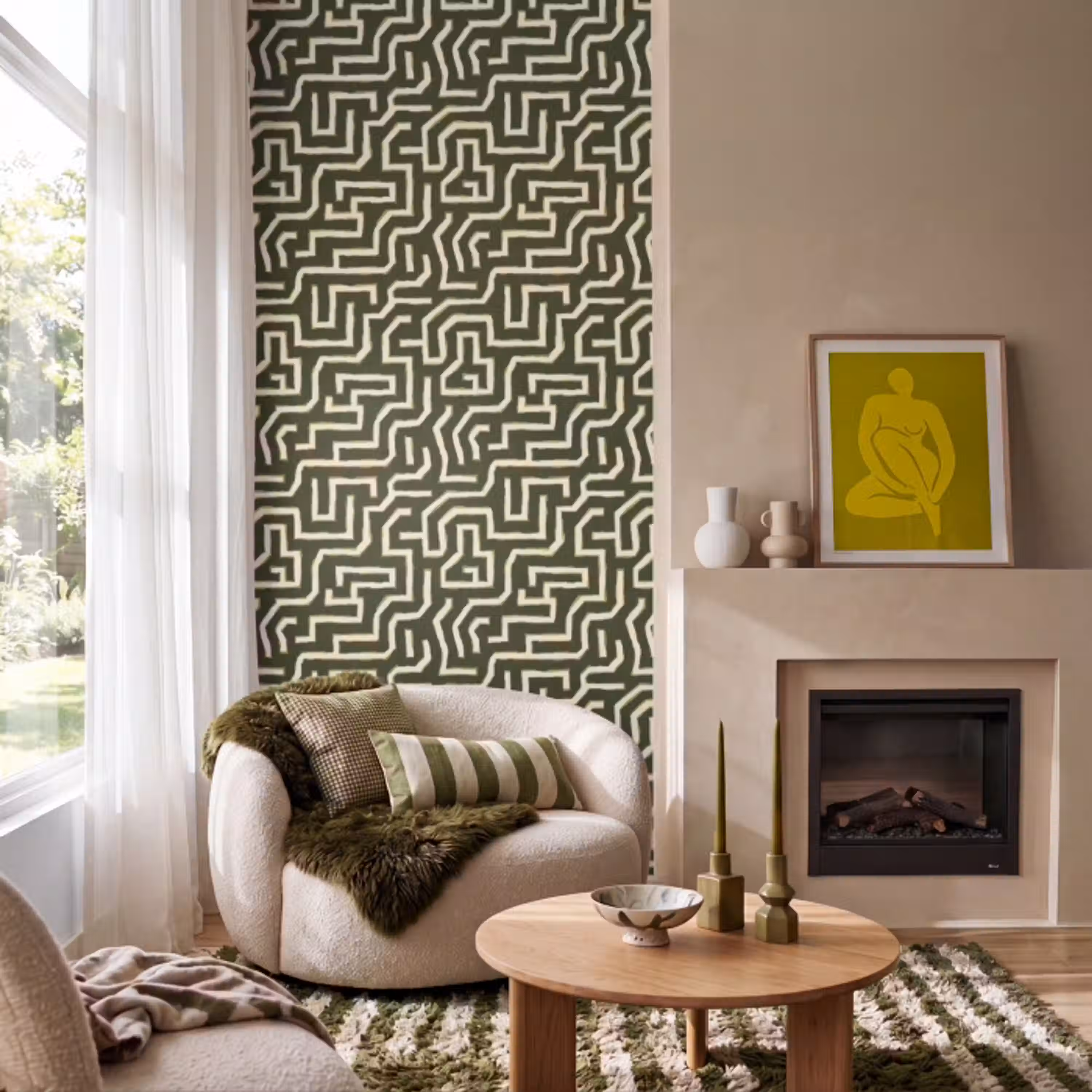 Lijnen - Abstract - Groen Behang Vlies klein 1076 -sfeer2