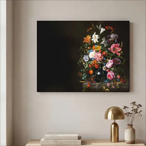 Oude meesters - Kunst - Vaas met bloemen - Jan Davidsz de Heem Textielframe zwart klein -sfeer2