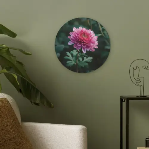 Blad - Chrysant - Roze - Schaduw Akoestische PET Vilt - Rond klein -sfeer2