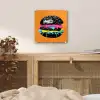 Hamburger - Oranje - Neon - popart plexiglas 5mm klein -sfeer4