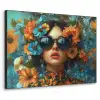 Vrouw - Bloemen - Oranje - Blauw - Modern Textielframe zwart klein -3d