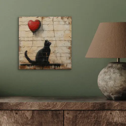 Street art - Kat - Ballon - Graffiti - Banksy aluminium wit klein -sfeer2