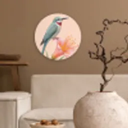 Vogel - Bloem - Natuur - Roze Wandcirkel kunststof plaat 5mm dik klein -sfeer1