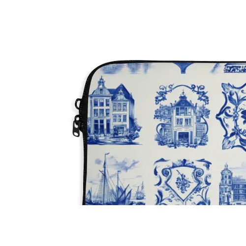 Huizen - Schepen - Blauw laptophoes neopreen klein 279 -detail