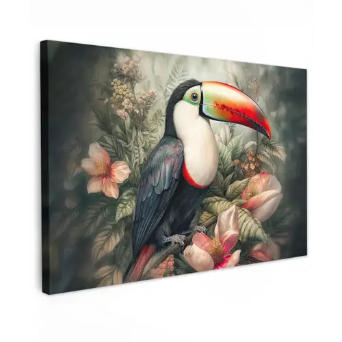 Toekan - Vogels - Bloemen - Planten - Tropisch canvas 2cm klein -z3d