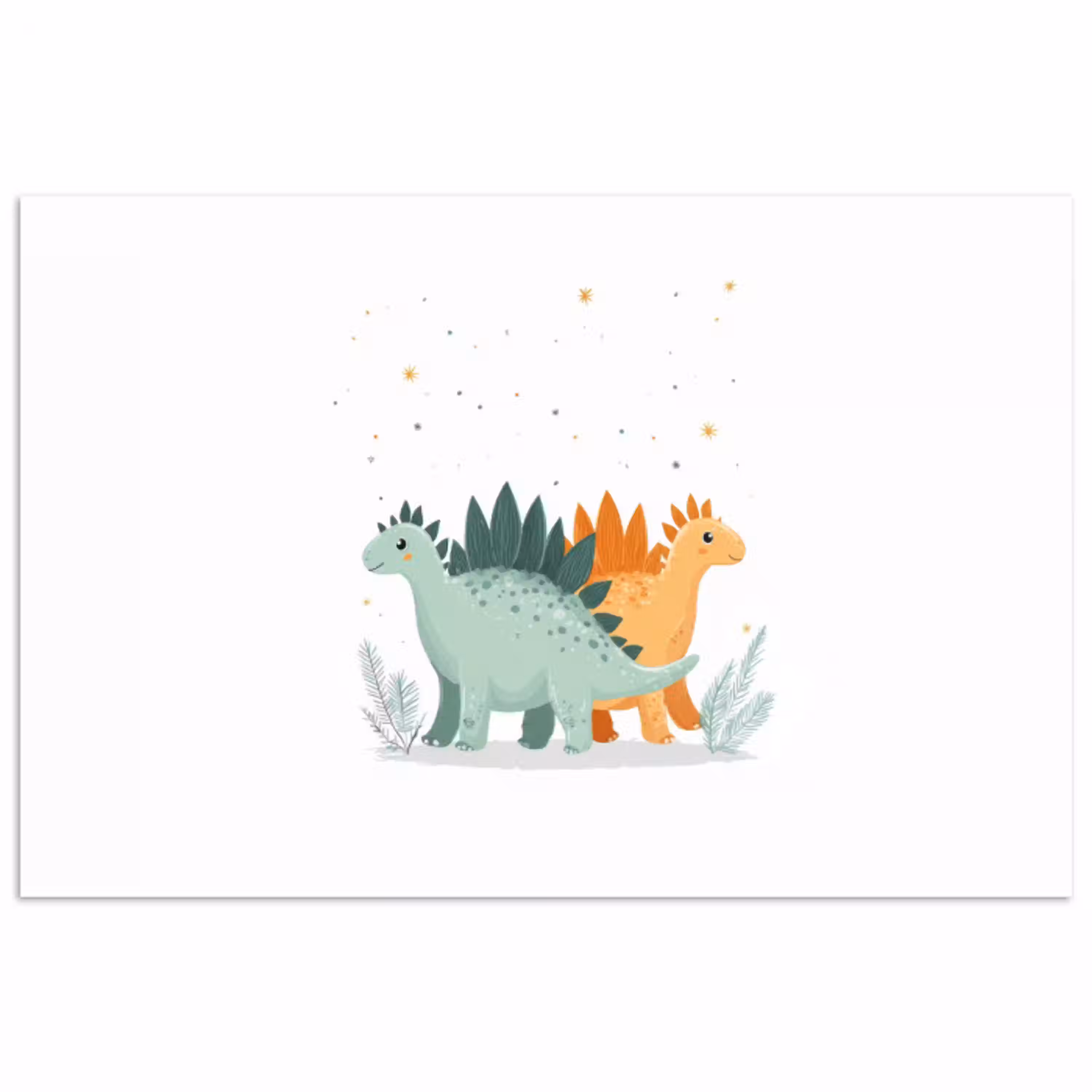 Planten - Sterren - Dinosaurussen - Oranje poster papier klein -3d