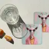 Zonnebril - Roze - Geit - Horen onderzetter kurk middel -sfeer4