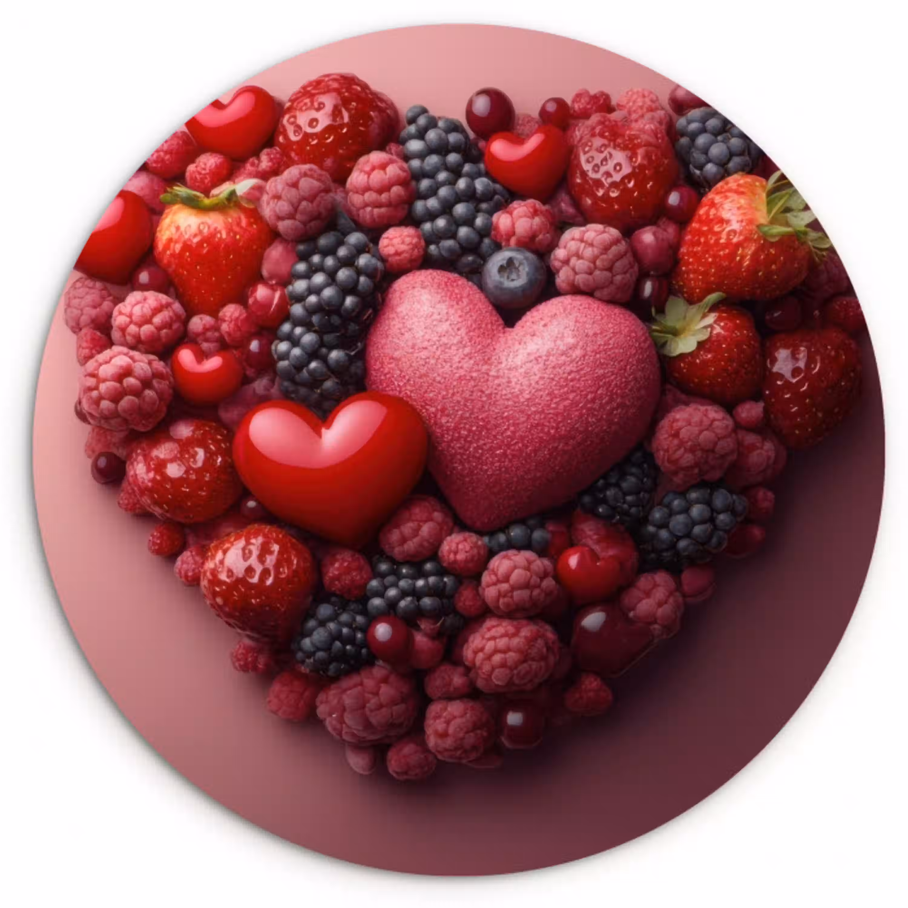 Fruit - Hartjes - Aardbeien - Frambozen - Bosbessen Wandcirkel plexiglas klein -3d