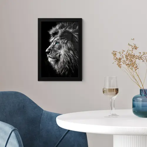 Zwart Wit - Leeuw - Kop - Dieren fotolijst zwart zonder passe partout klein -sfeer4