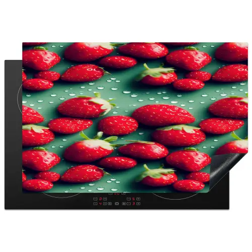 Aardbeien - Rood - Groen - Kroontjes Inductie beschermer vinyl 3mm klein 276 -3d