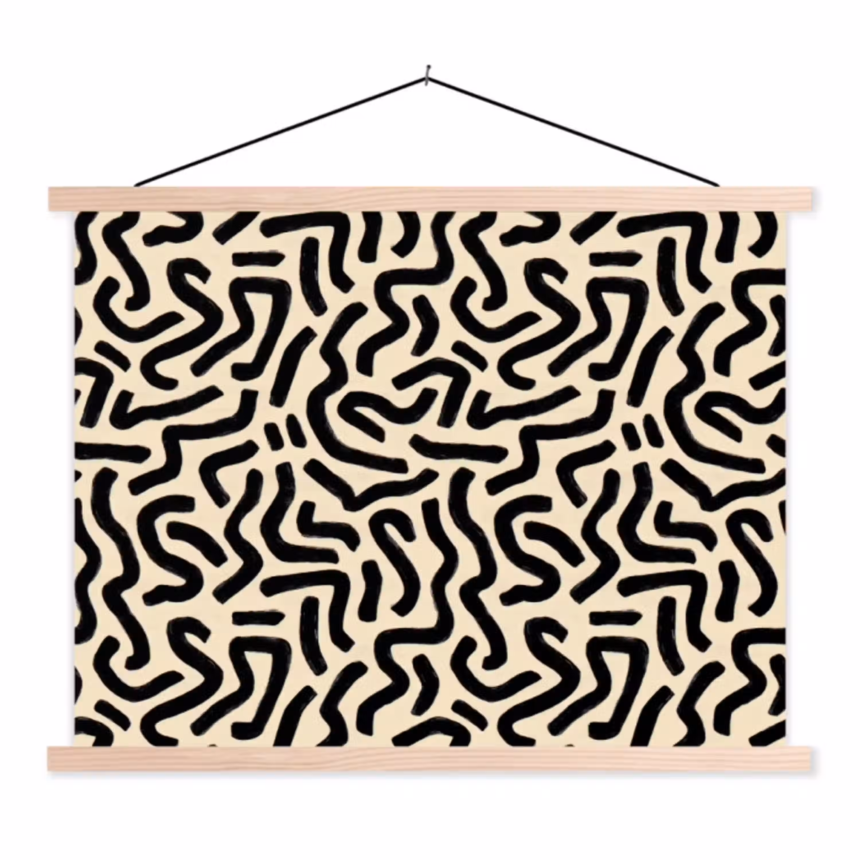 Abstract - Lijnen - Zwart textielposter latten blank klein 122 -3d