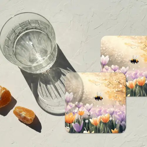 Viooltjes - bij - Zonlicht onderzetter kurk middel -sfeer4