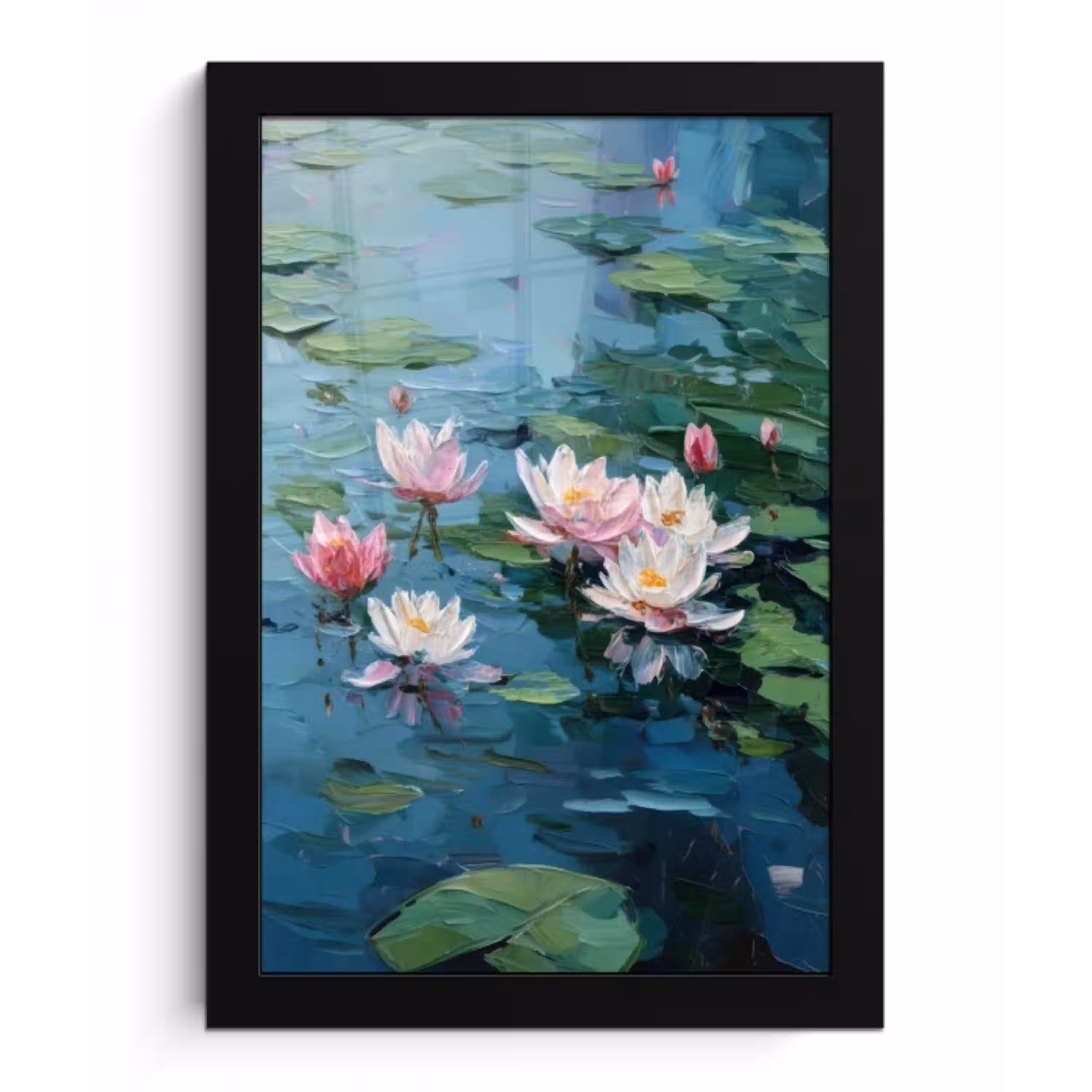 Waterlelies - Bloemen - Roze - Water fotolijst zwart zonder passe partout klein -3d