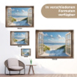 Doorkijk - Strand - Raam - Duinen - Zee tuinposter los doek klein -Xsfeer9_DE