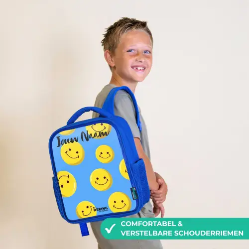 Vrolijke smileyregen Kinderrugzak - Blauw middel -sfeer3_NL