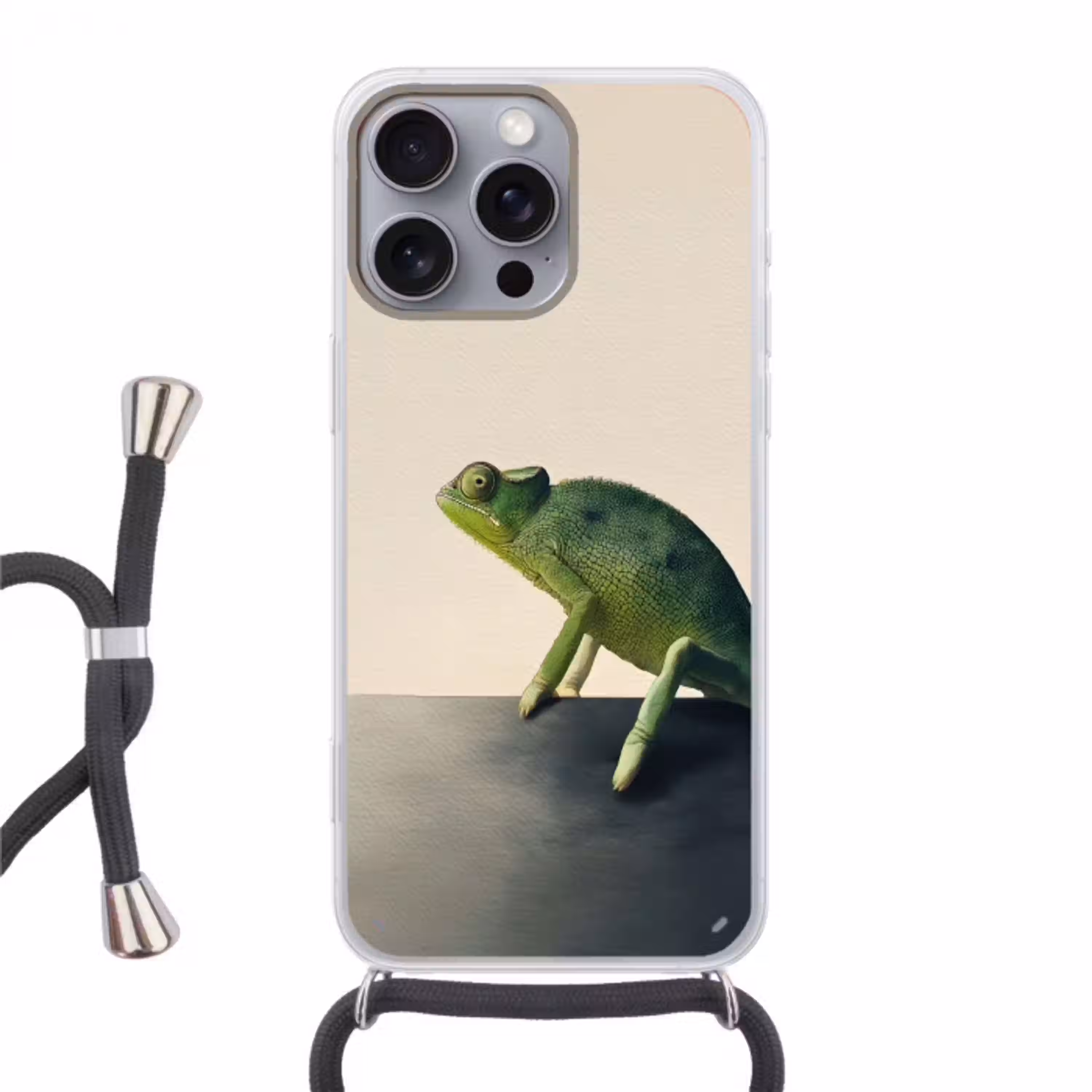 Kameleon - Groen - Minimalistisch Hoesje iPhone 16 Pro Max met koord klein -3d