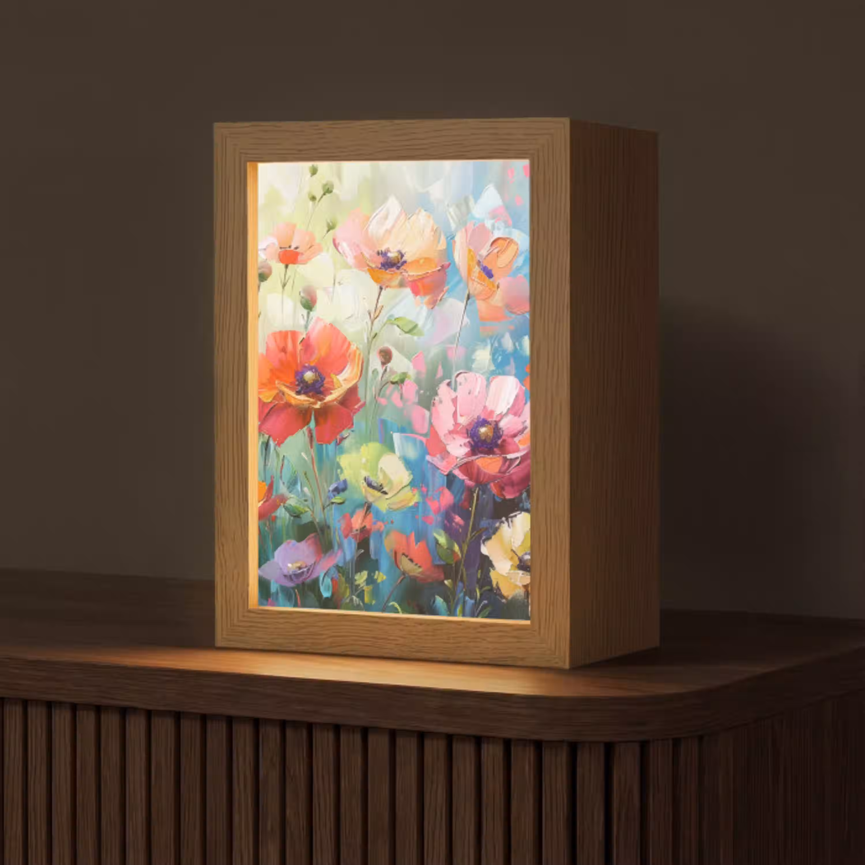 Bloemen - Kleurrijk - Waterverf - Natuur - Zomer Light Box met kabel (Tafellamp) klein -z3d_website