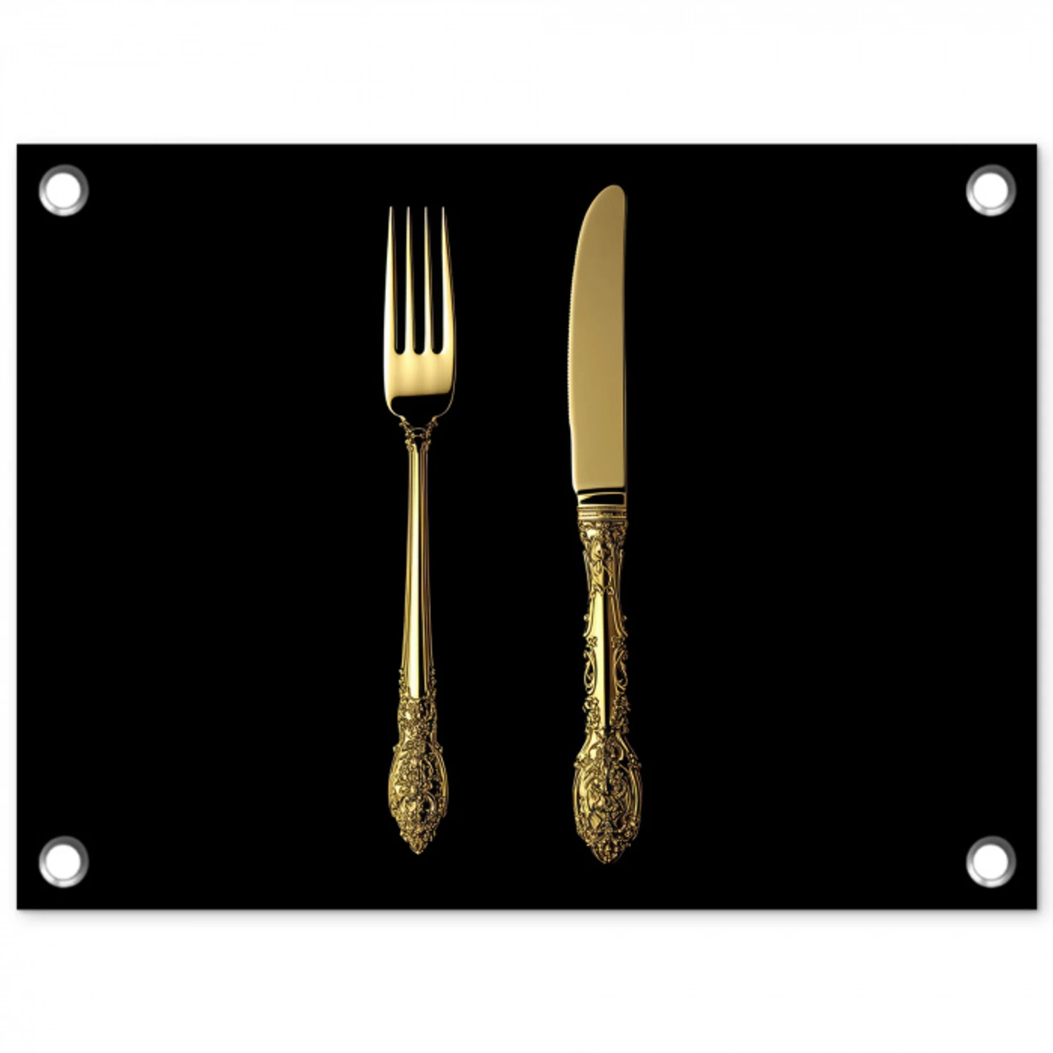 Goud - Vork - Mes tuinposter los doek klein -3d