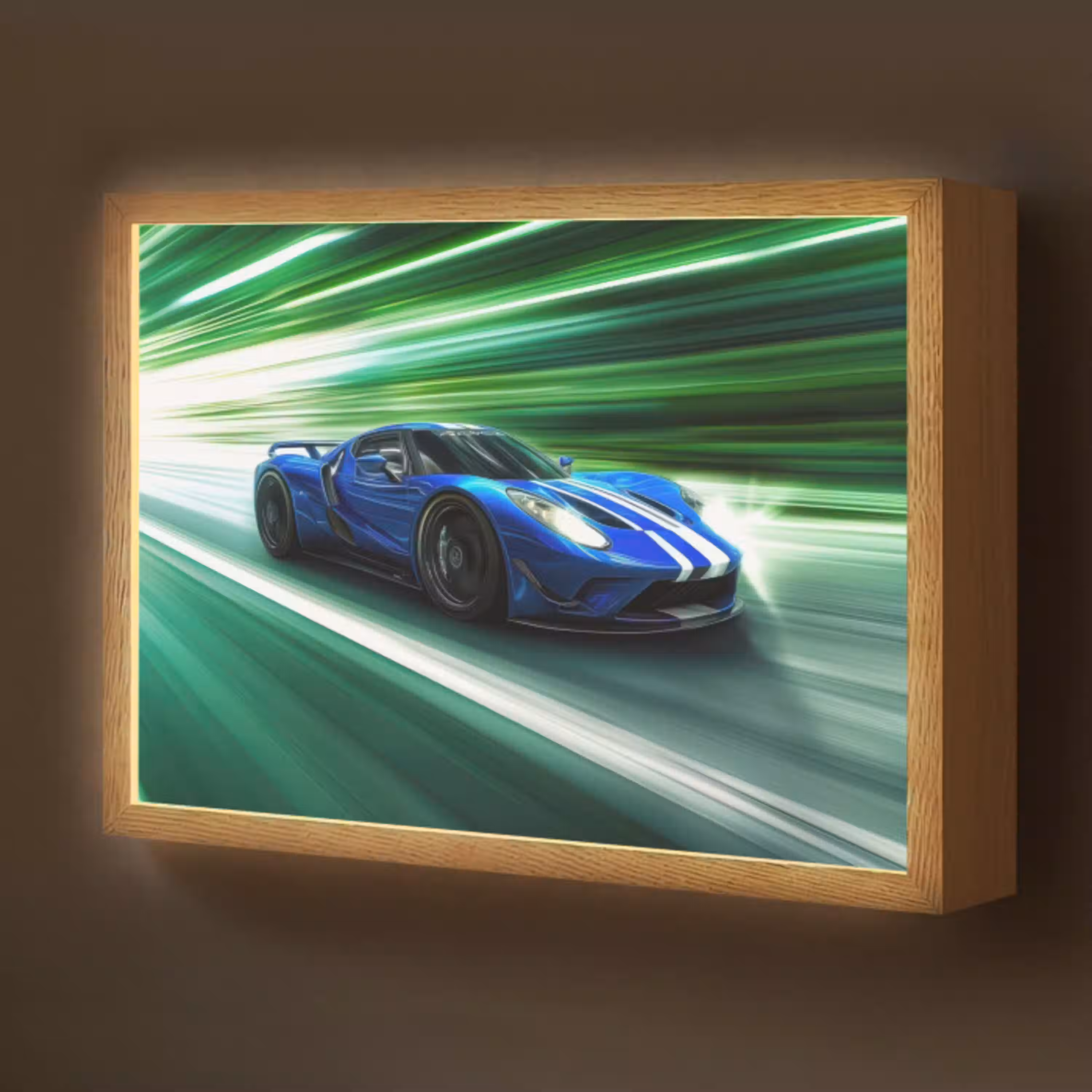 Race auto - Blauw - Groen Light Box met batterij (Wandlamp kind) middel -z3d_website