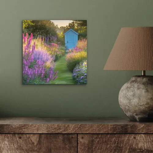 Tuinhuisje - Blauw - Bloemen aluminium wit klein -sfeer2
