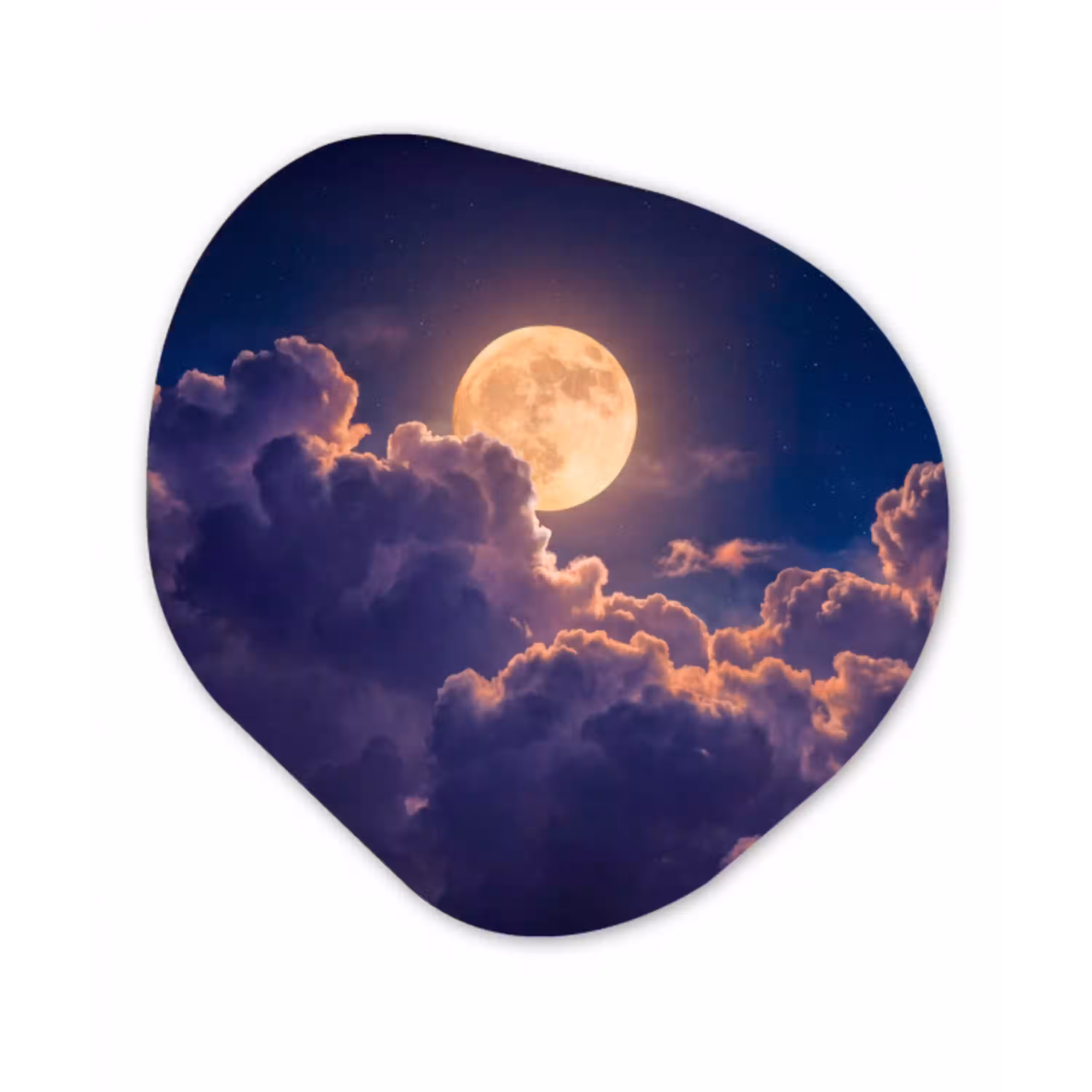 Maan - Wolken - Nacht - Oranje Wandcirkel Organisch Forex 3mm klein -3d