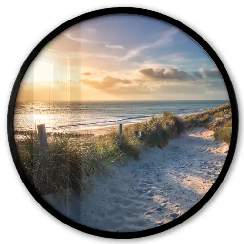 Zonsondergang - Strand - Duin - Gras - Bank Fotolijst rond zonder passe partout klein -3d