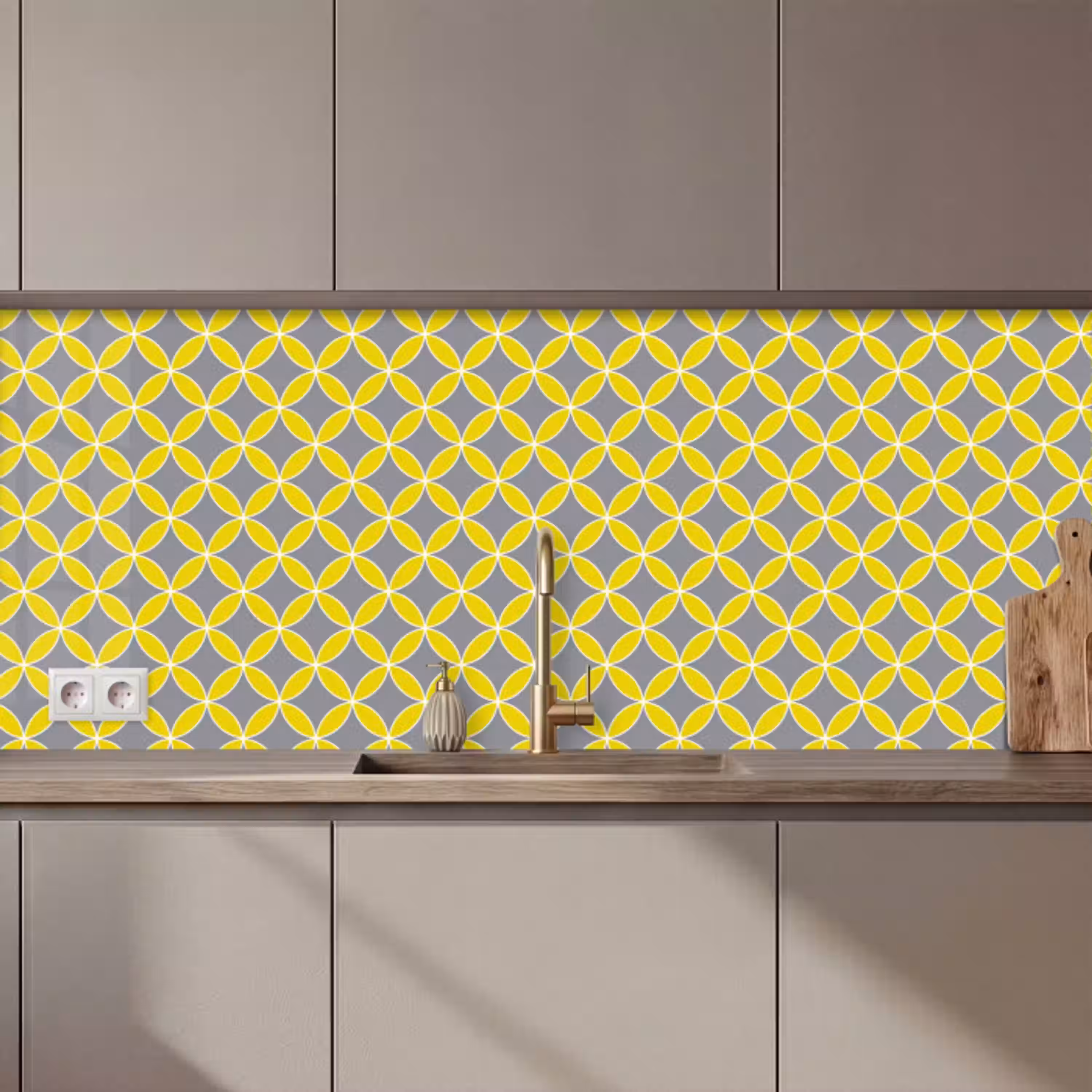Geometrisch - Cirkels - Modern - Grijs - Geel keuken achterwand 2 middel 871 zz_3dshopping