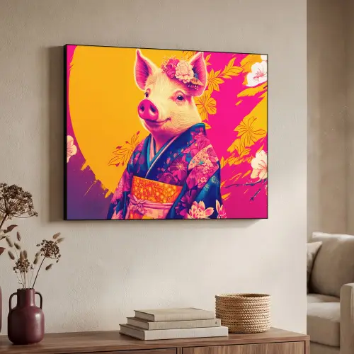 Varken - Bloemkroon - Kimono - Abstract Textielframe - compleet frame klein -sfeer3