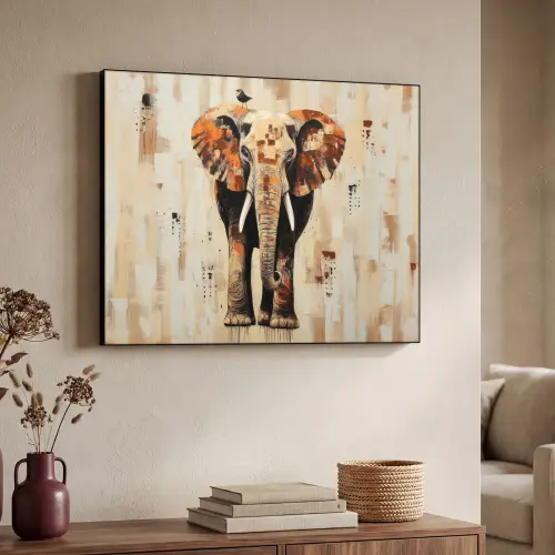 Olifant - Slurf - Mozaïek - Abstract Textielframe zwart klein -sfeer3