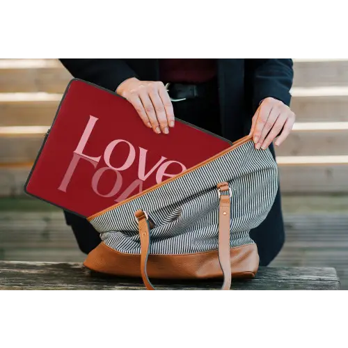 Love - Spiegeling - Rood laptophoes neopreen klein -tas