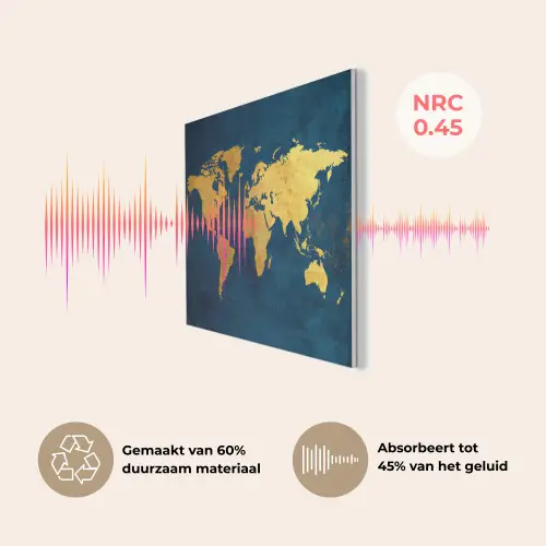 Wereldkaart - Goud - Donkerblauw PET vilt klein -USP_NL