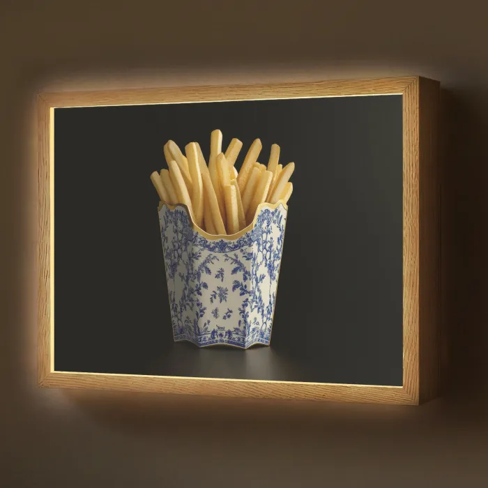 Friet - Porselein - Delfts blauw - Eten Light Box met batterij (Wandlamp) middel -z3d_website