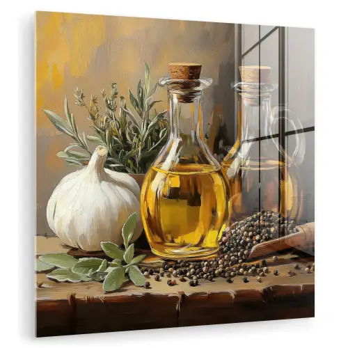 Stilleven - Olijfolie - Knoflook - Kruiden plexiglas 5mm klein -zzzproduct_nieuw