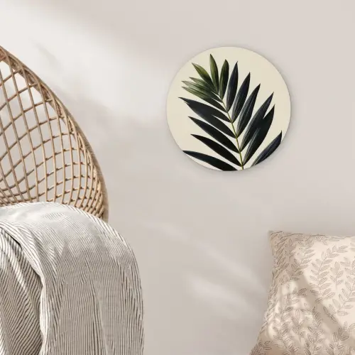 Palmblad - Donkere bladen - Subtiel Wandcirkel kunststof plaat 5mm dik klein -sfeer5