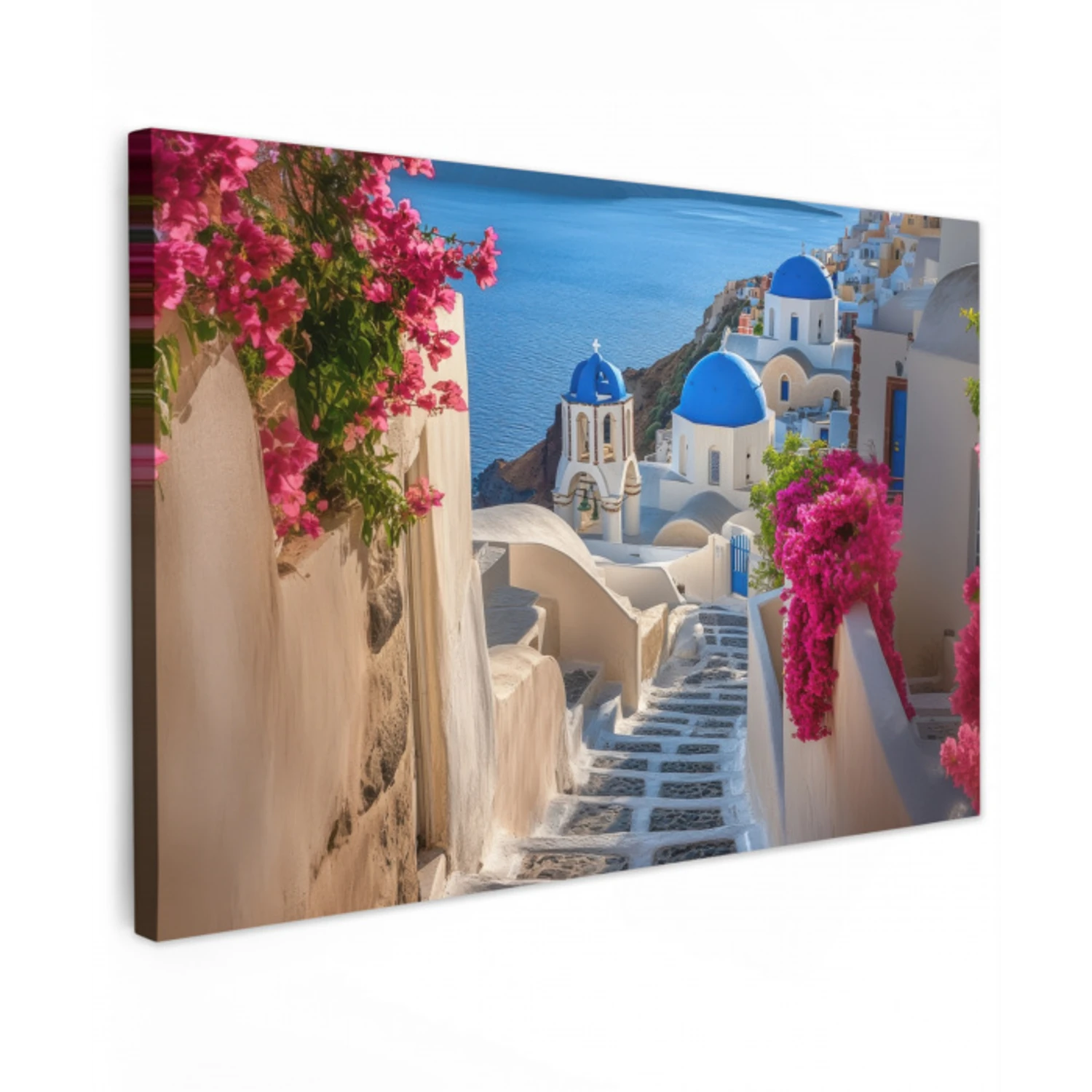 Santorini - Bloemen - Griekenland Tuinposter op houten frame 2 cm dik klein -3d
