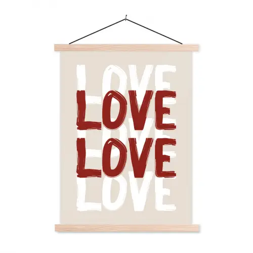 Love - Rood - Tekst textielposter latten blank klein -3d