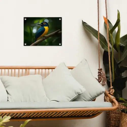 Vogel - Tak - Geel - Bladeren tuinposter los doek klein -sfeer7