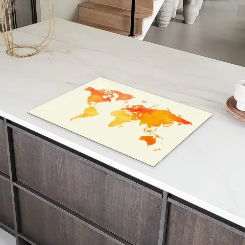 Wereldkaart - Oranje - Kleurrijk Inductie beschermer vinyl 3mm klein -sfeer8